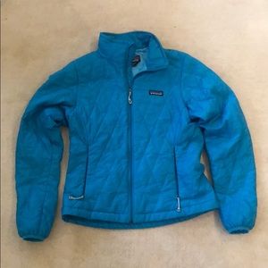 Patagonia light blue puffy. PrimaLoft insulation.